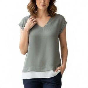 Suzy Shier Olive Green V-Neck Top